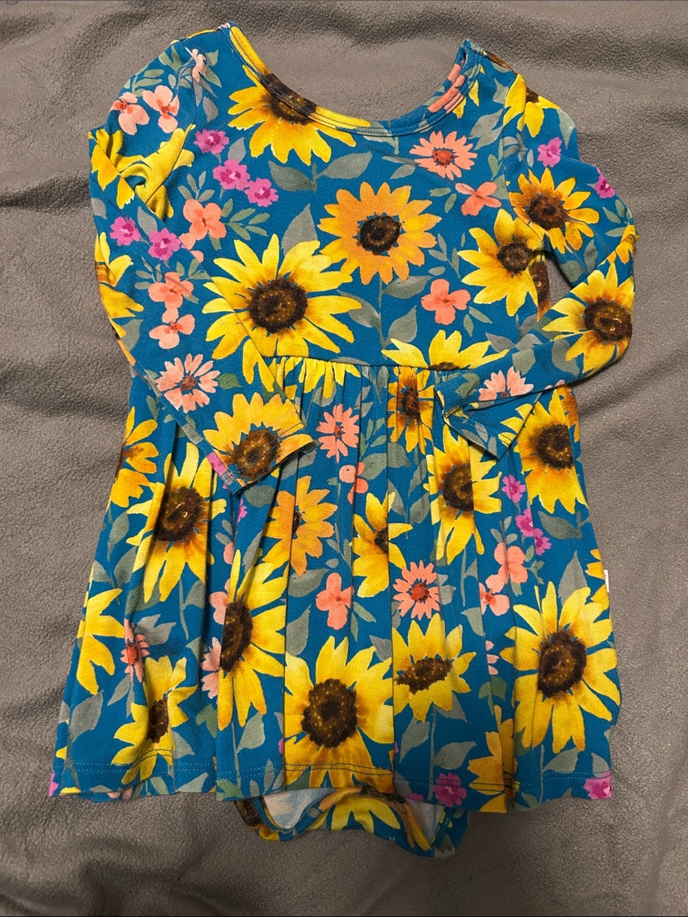 Little Sleepies Blue Sunflower Print Long Sleeve Dress
